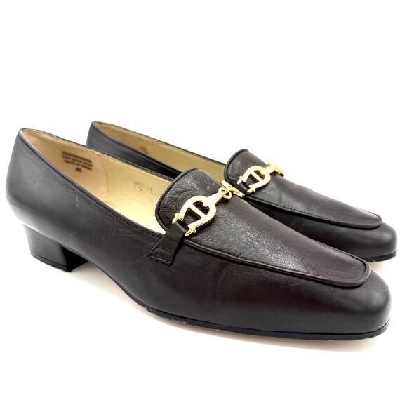 Vintage Etienne Aigner Loafers 7.5M Black Leather Horsebit Spain "Zoey" Preppy - Picture 6 of 14
